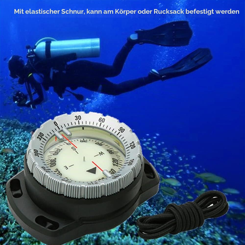 Tauchkompass,50 m Unterwasser-Tauchkompass, leuchtender Tauchhandgelenk-Kompass, wasserdichtes Navigationswerkzeug mit elastischem Seil für Tauchen, Camping und andere Outdoor-Aktivitäten