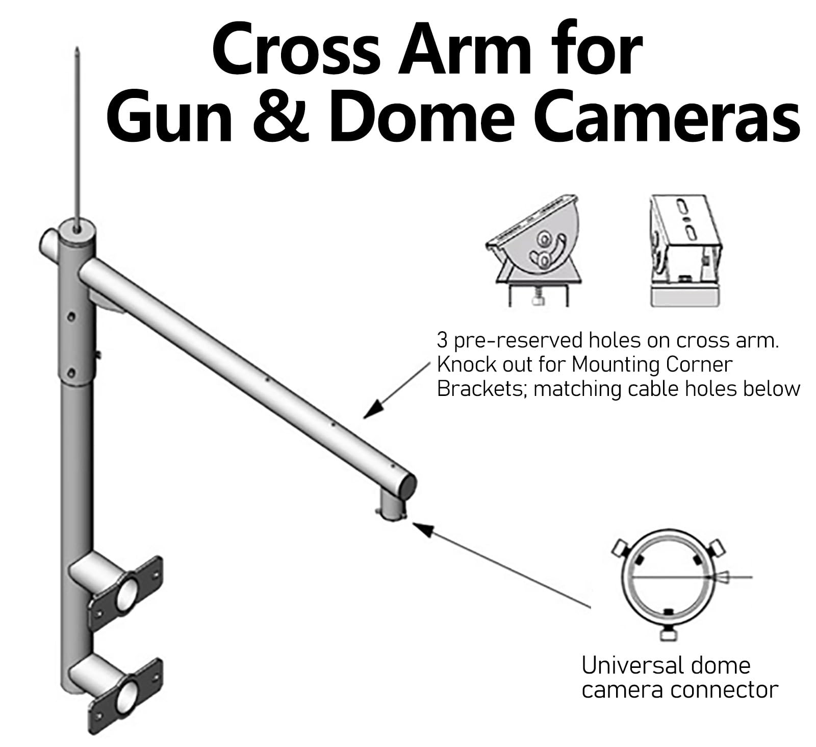 staffa per telecamera esterna Supporto universale per palo per telecamera, estensione per palo per telecamera di sicurezza Bullet/Dome, colonna porta palo per sorveglianza(L 1.2m/47in,H 1.2m/47in)