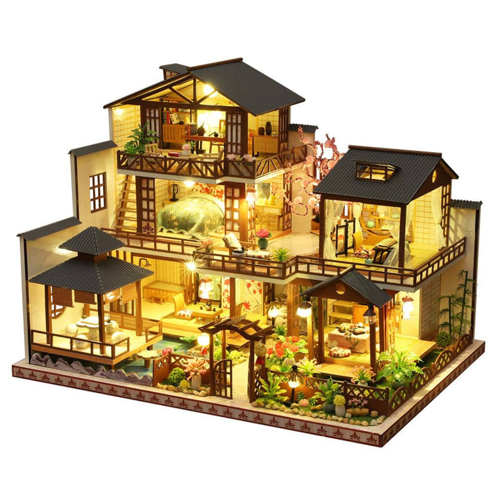 LANGWEI Kit Fai da Te per Casa in Miniatura, Villa per Bambole con Copertura Antipolvere E LED, Ottimo Regalo Creativo per Compleanno, Natale, Kit di Modellismo per Adulti E Bambini.