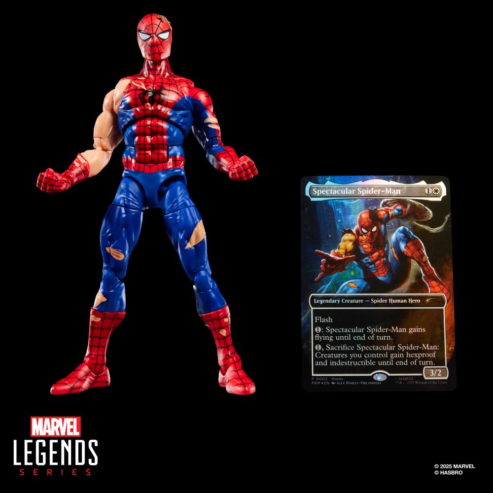 Marvel Legends Series Magic: The Gathering, giocattolo action figure di Spider-Man ferito in battaglia da 15 cm e carta con foil esclusiva collezionabile per gioco di carte