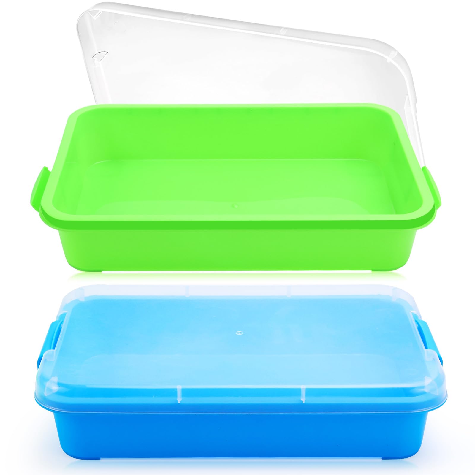 Bac à Sable avec Couvercle Sensory Bin en Plastique Bac Sensoriel Enfant pour Enfants Plateau d'Activité en Plastique pour Eau, Sable, Perles Et Plus Encore - Vert et Bleu