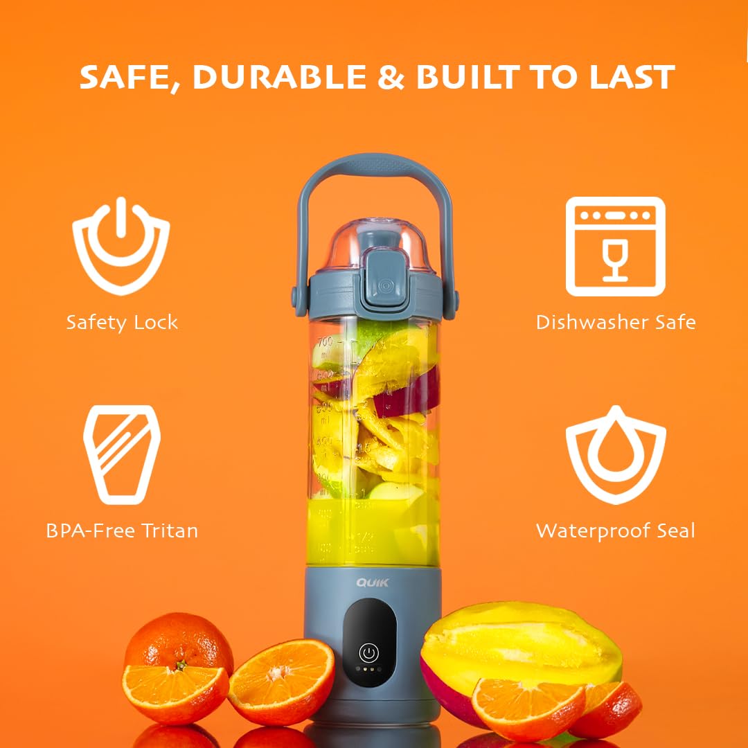 QUIK Mélangeur portable sans fil, 680,4 g, mélangeur personnel pour smoothies et smoothies, sans BPA, broyage de glace, passe au lave-vaisselle, étanche