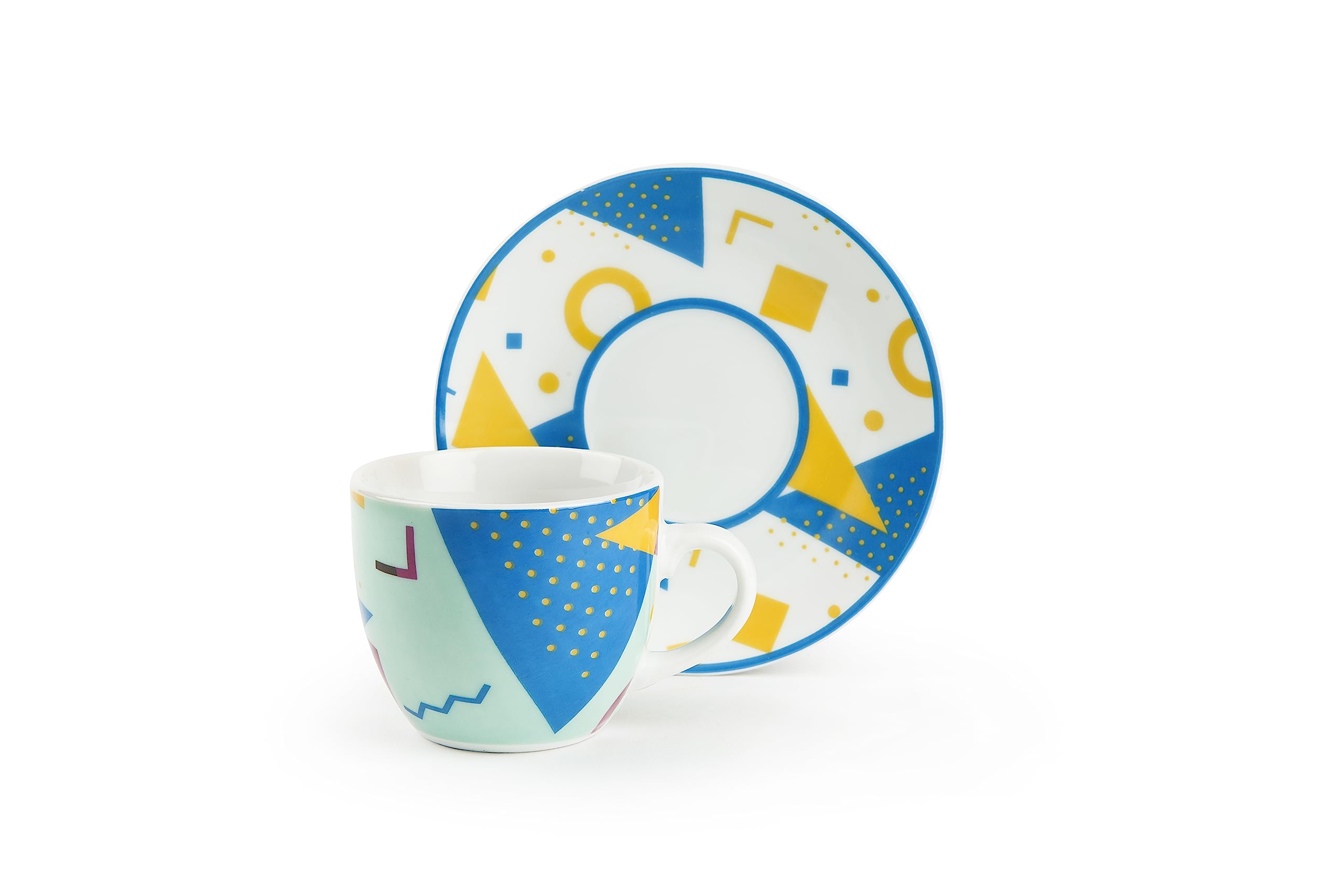 Excelsa Radical - Juego de 6 tazas de café con platillo, porcelana, multicolor, 90 Mililitros