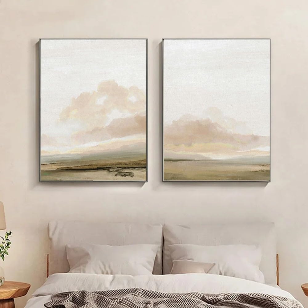WBYZAC 2 Pieces-Modern Beige Abstract Wall Art Posters Abstract Landscape Canvas Painting Prints Pictures Minimalist Living Office Room Interior Decor-50 * 60cm (No Frame)