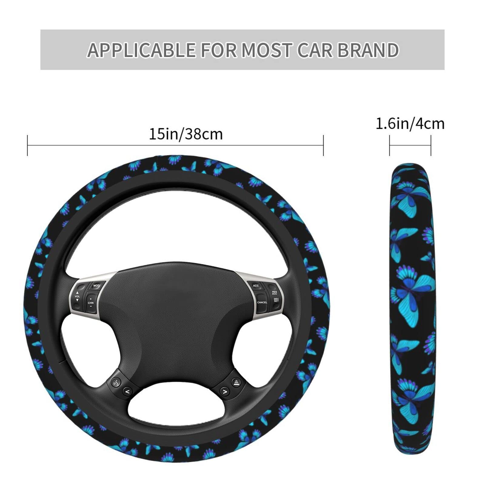 Coprivolante auto fiore viola accessori 45 pollici traspiranti, antiscivolo decorazione auto, adatto per la maggior parte delle auto