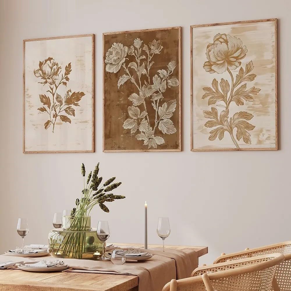 SOBMQ Art Decor-Bohemian Abstract Vintage Painting Poster Plant Flower Wall Art Canvas Painting Print Living Room Bedroom Apartment Home Decoration-30 * 50cm-3PCS (No Frame)