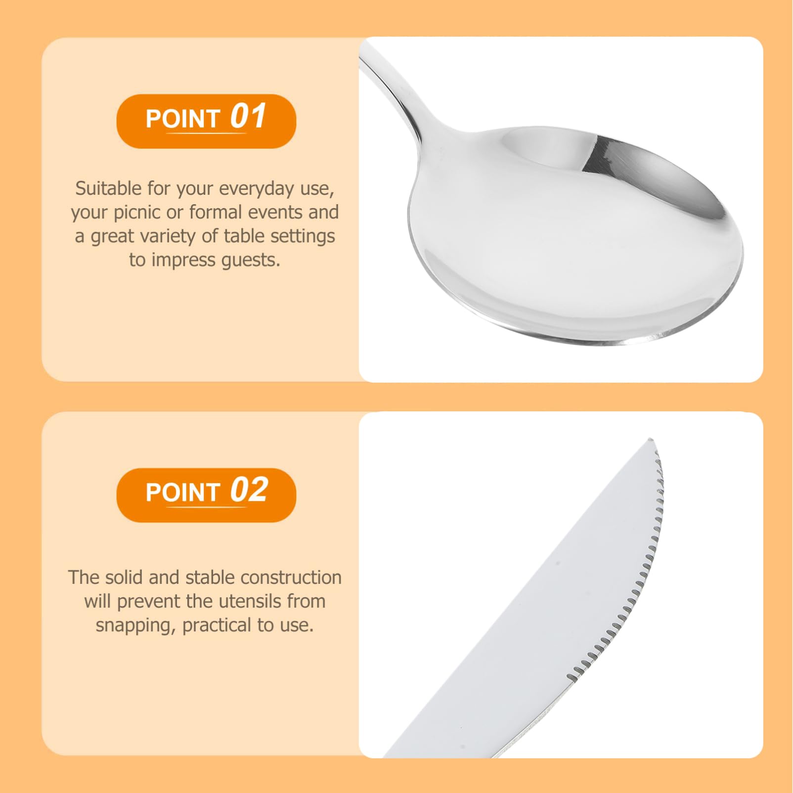 Amosfun Set Posate da Bistecca 30 Pezzi in Acciaio Inox per Cena | Colore Bianco, Forchetta e Cucchiaio da Dessert Inclusi, Costruzione Solida e Stabile