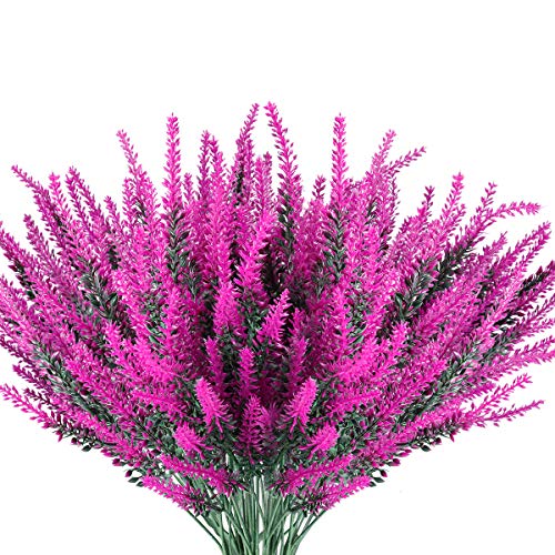 Jemong 8 Bundles Artificial Lavender Flowers Outdoor Uv Resistant Fake Flowers No Fade Faux Plastic Plants Garden Porch Window Box Decorating (Classic Fushia) #TOP17