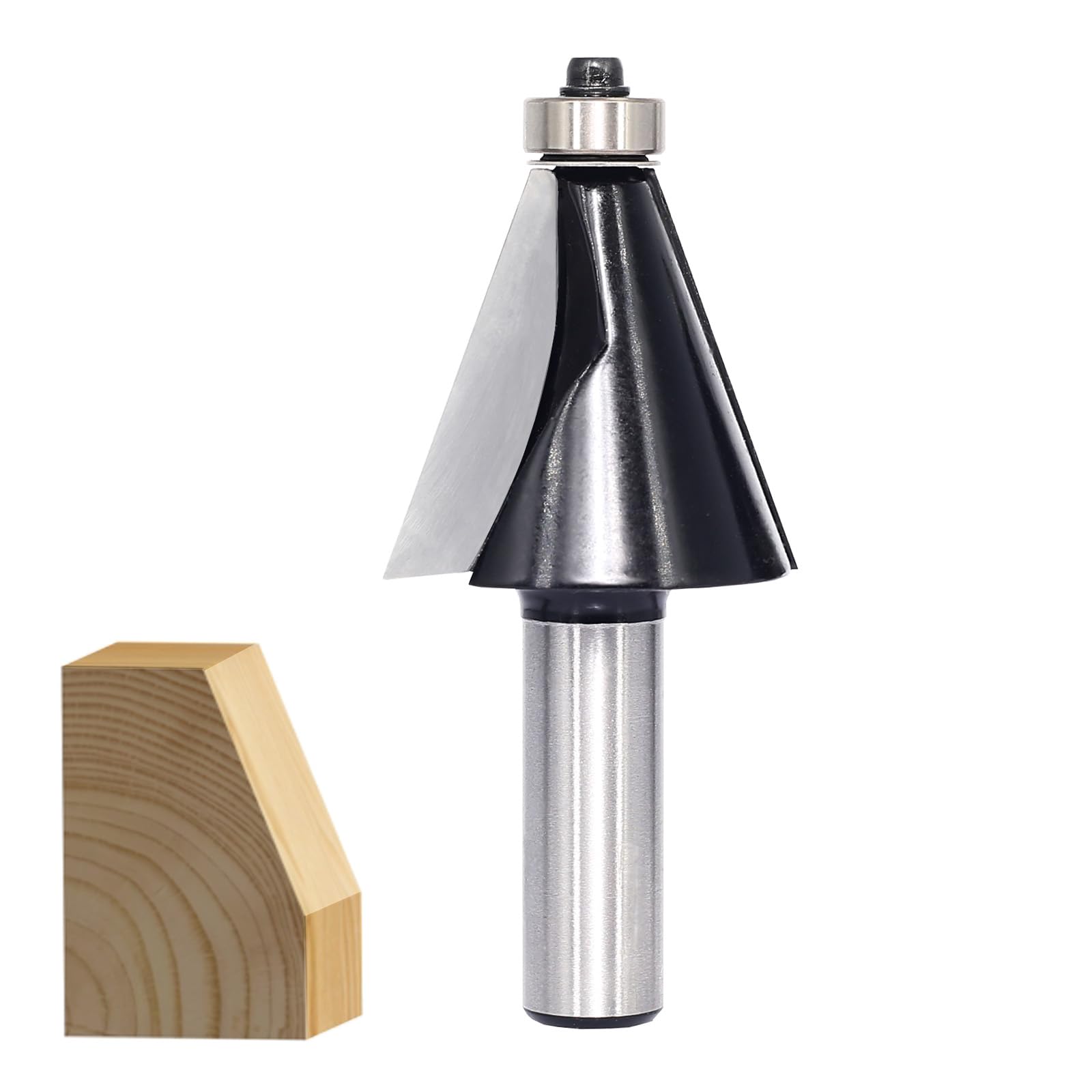 SICWOOD Chamfer Router Bit 1/2 Shank, 22.5ยฐ Degree Carbide 2-Flute Chamfer Cut, Edge Forming Bevel Router Bit, Chamfer Bit Miter Angle Router Cutters, for Miter Joints