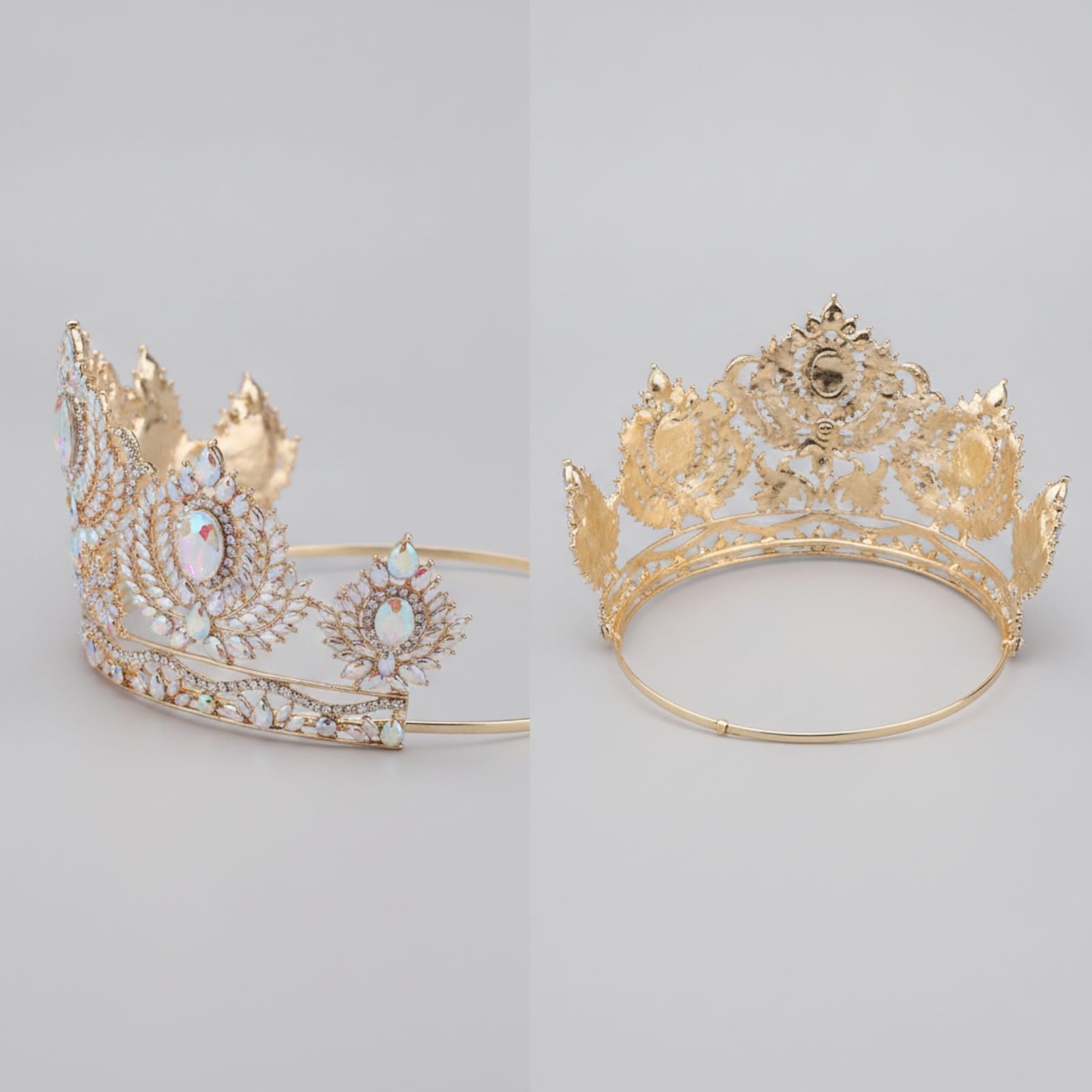 Tiara da Sposa Dorata Tiara Regolabile Corona Barocca per Matrimonio, Servizi Fotografici