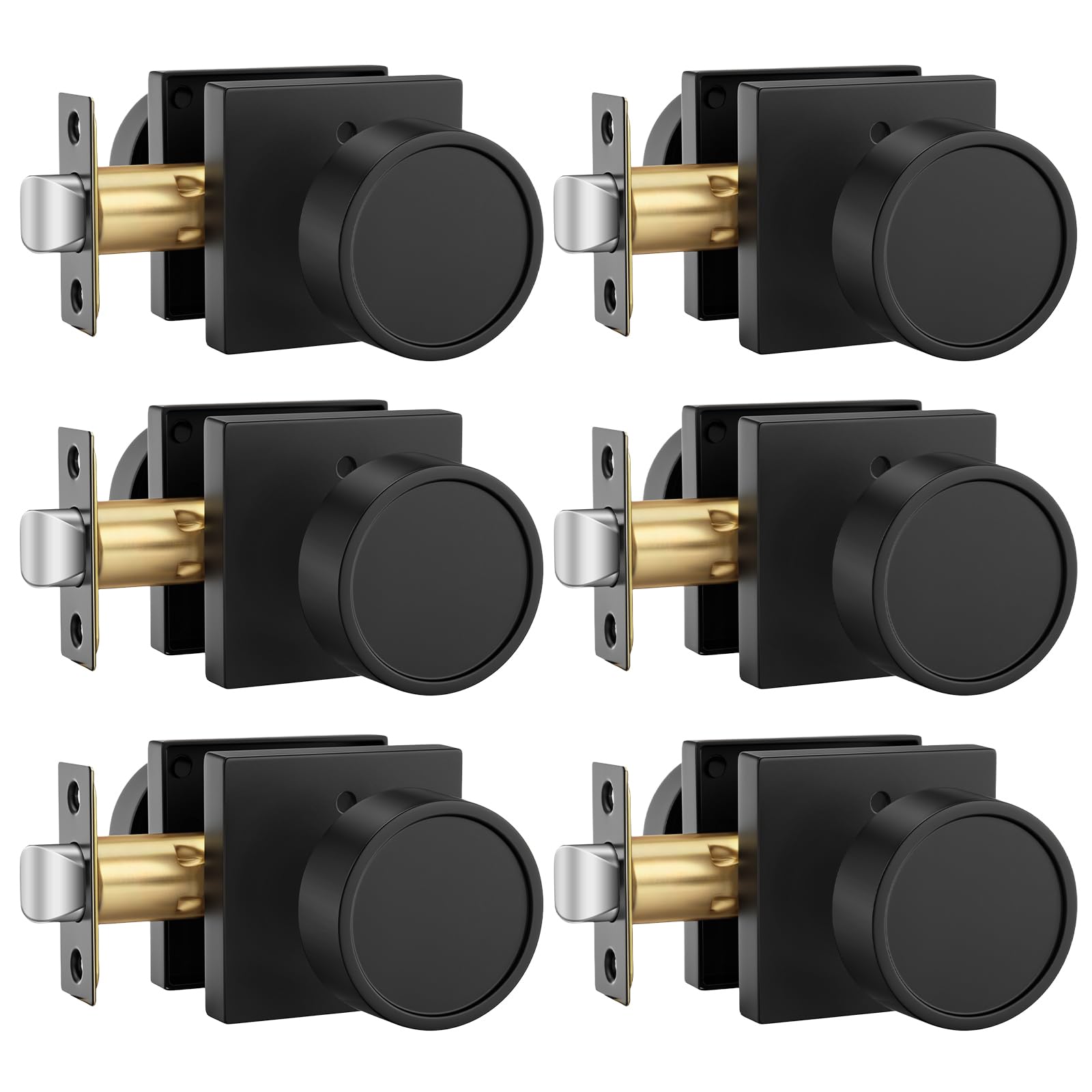 Goldenwarm Privacy Black Door Knobs Interior Zinc Alloy, 6 Pack