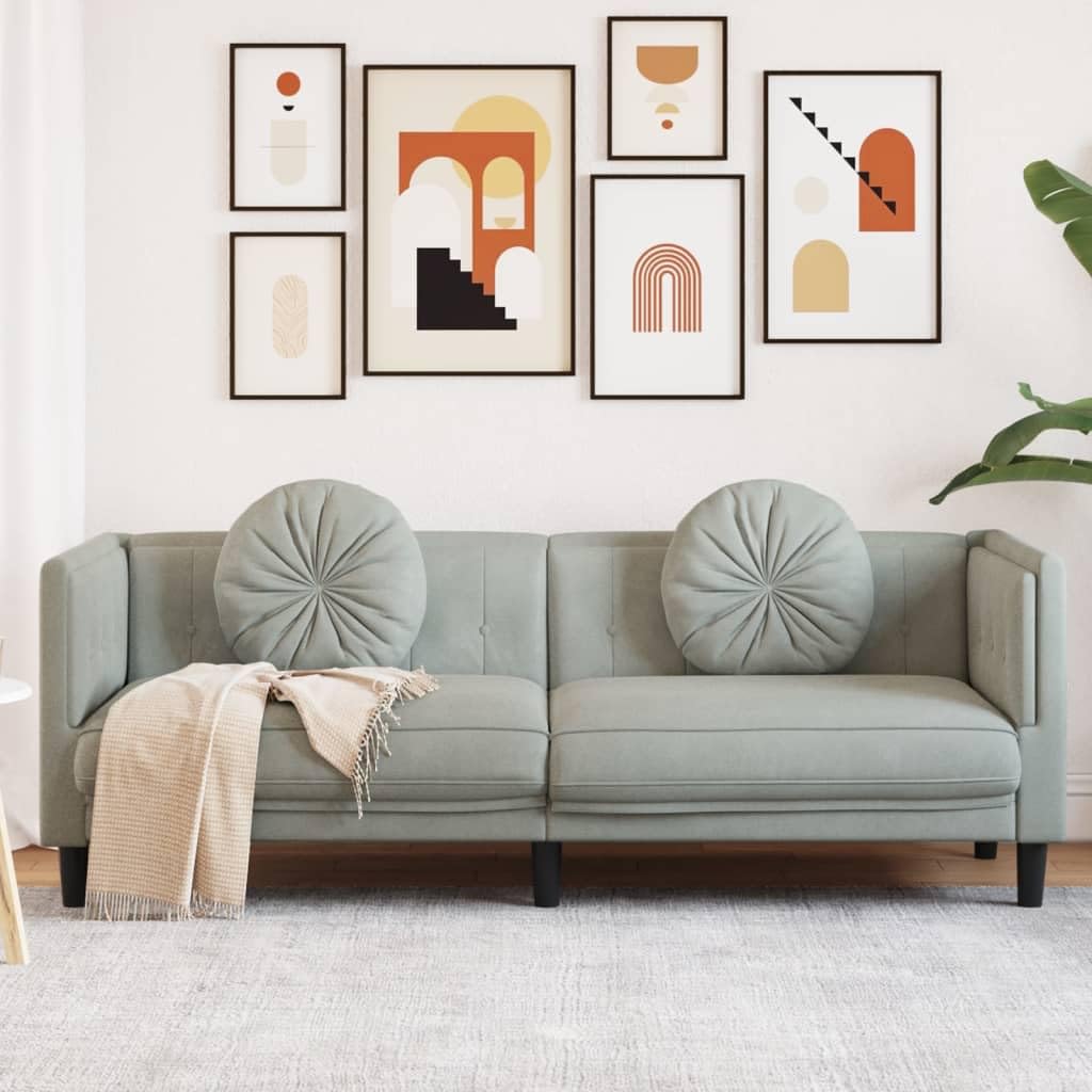 Sofá de 3 Plazas Moderno de Terciopelo, Sofá Chaise Longue con Respaldo y Cojines Acolchados, Gris Claro