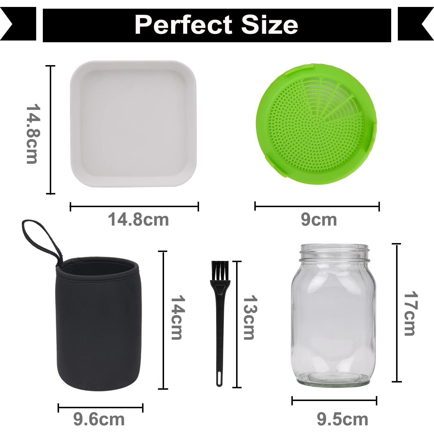 Deefong 2 Keimgefäß-Set,1000ml 32oz Keimglas mit Deckel und Sieb, Sojasprossenglas,2 Stück Keimglas-Set, Bohnensprossensamen-Einmachglas, Schattentuchbürste enthalten