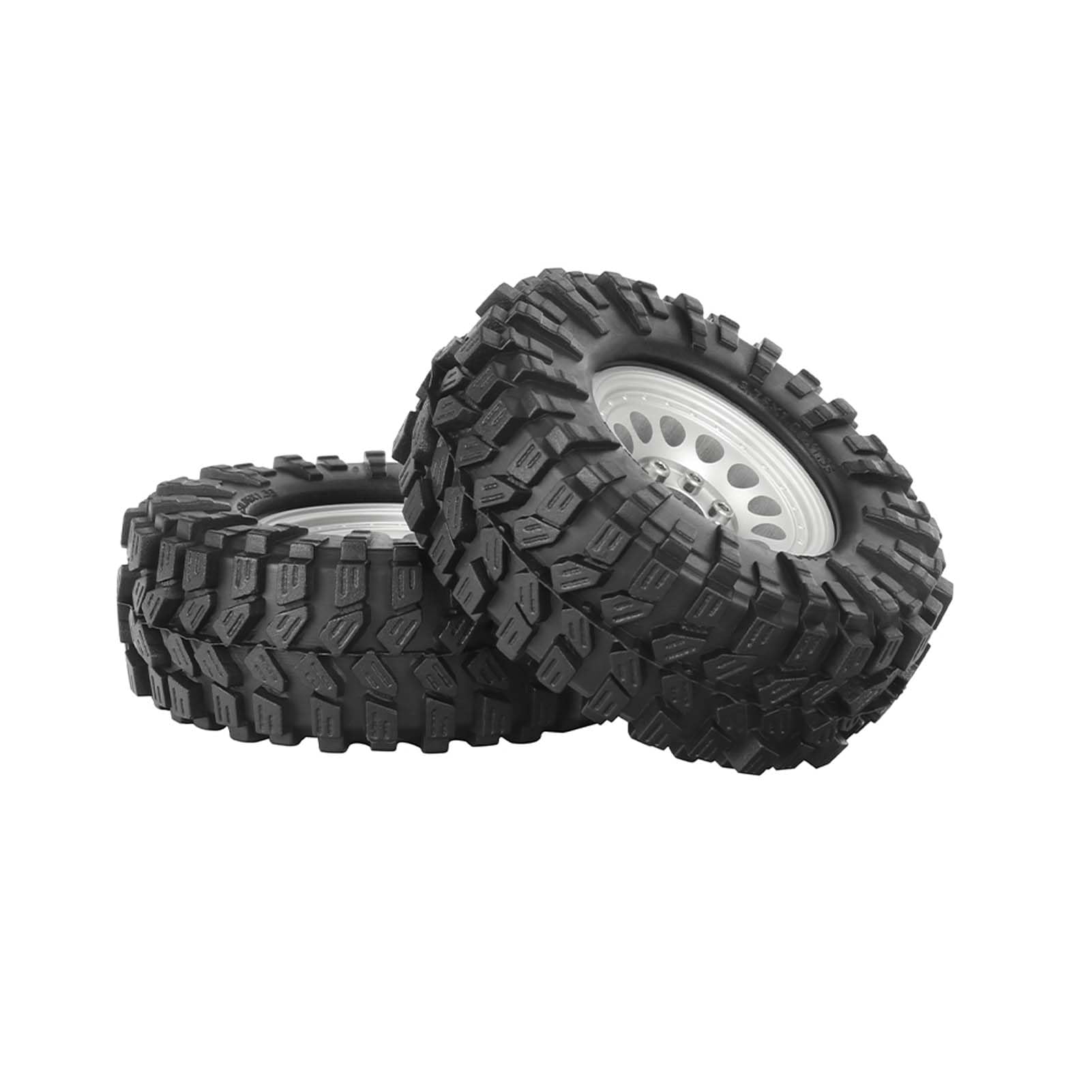 KEEDA Ensemble de pneus et Roues Tout-Terrain 1,33 Pouce - Roues Beadlock en Alliage et pneus avec hexagone 5 mm et 7 mm pour Crawler RC 1/12, 1/14, 1/18 et 1/24 (A, Argenté)