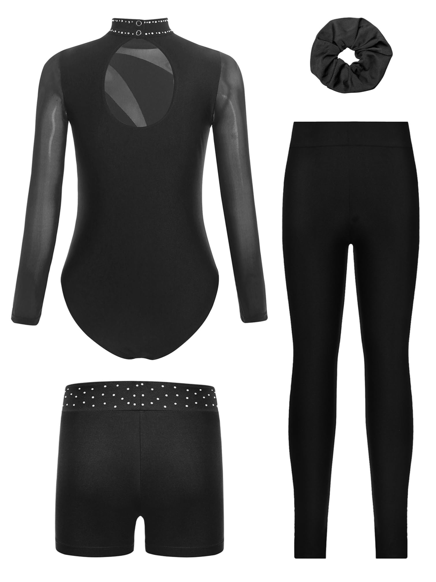 TiaoBug Conjunto De Baile para Niñas Leotardo Gimnasia Rítmica Manga Larga con Pantalones Cortos Y Leggings Traje De Patinaje Artístico