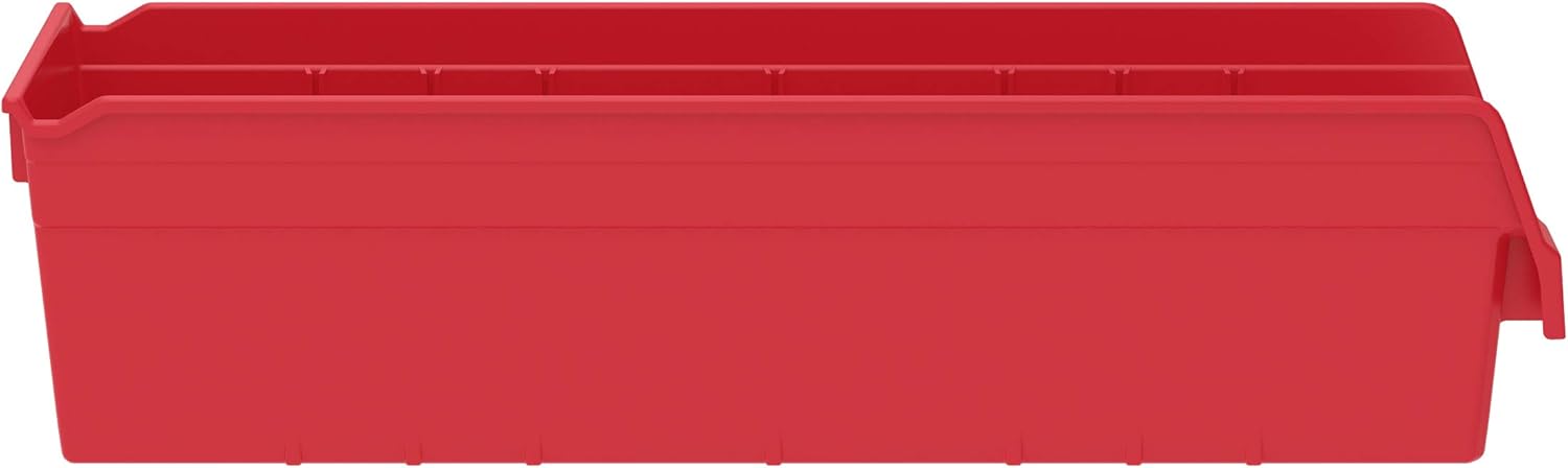 Akro-Mils 30094 Plastic Nesting ShelfMax Storage Bin Box, (24-Inch x 6-Inch x 6-Inch), Red, (10-Pack)