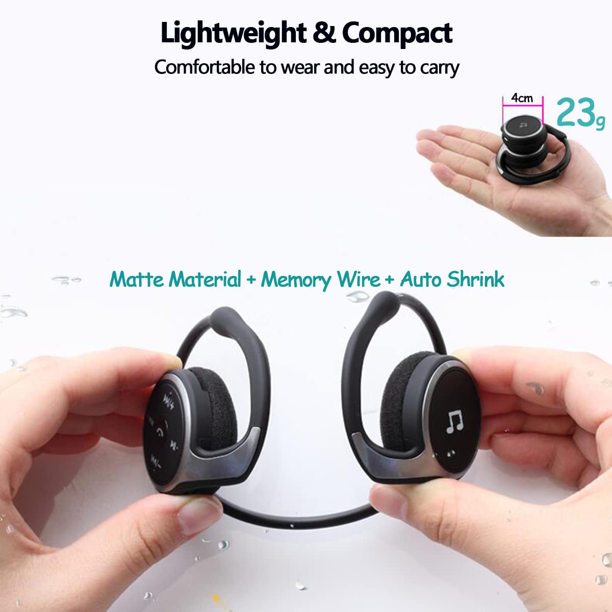 Bezprzewodowe sportowe słuchawki Bluetooth, wygodne składane lekkie słuchawki do biegania, obsługa karty TF/radio FM, dźwięk HiFi wiszące słuchawki douszne do jazdy na rowerze treningu pieszych wędrówek złote