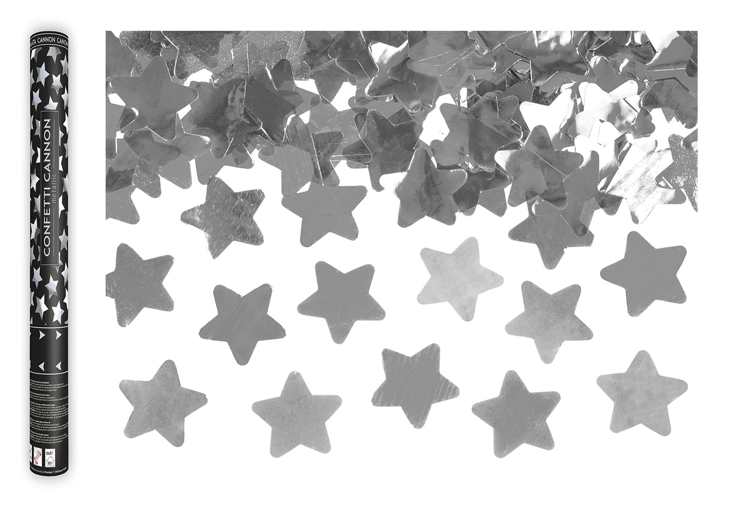 Juego de cañón de confeti para fiestas de boda, cumpleaños, compromiso, diseño de estrellas plateadas, 40 cm