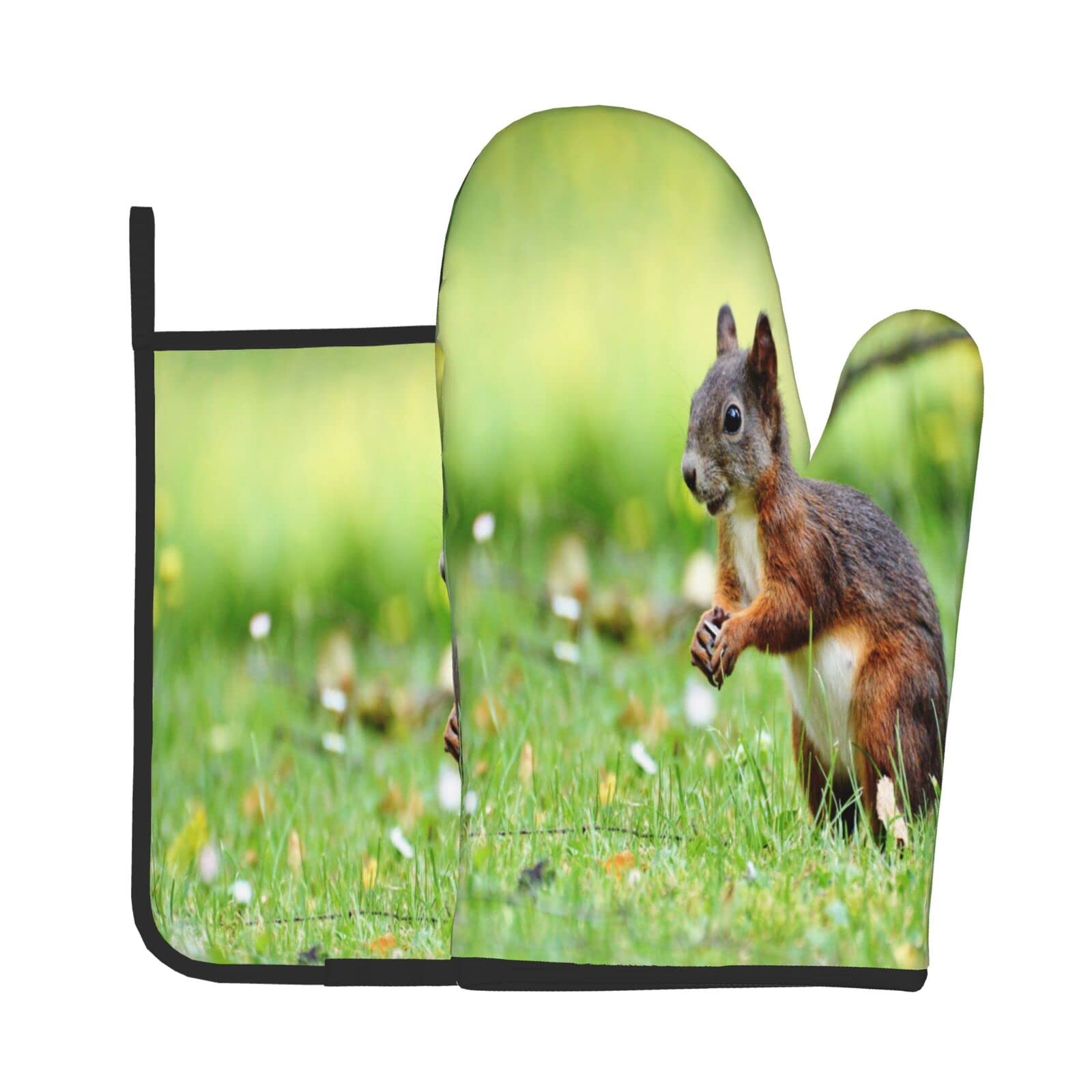 Mexpekil Ofenhandschuhe Set - 3-tlg. Mit Eichhörnchen-Muster, Hitzebeständig Bis 250°C