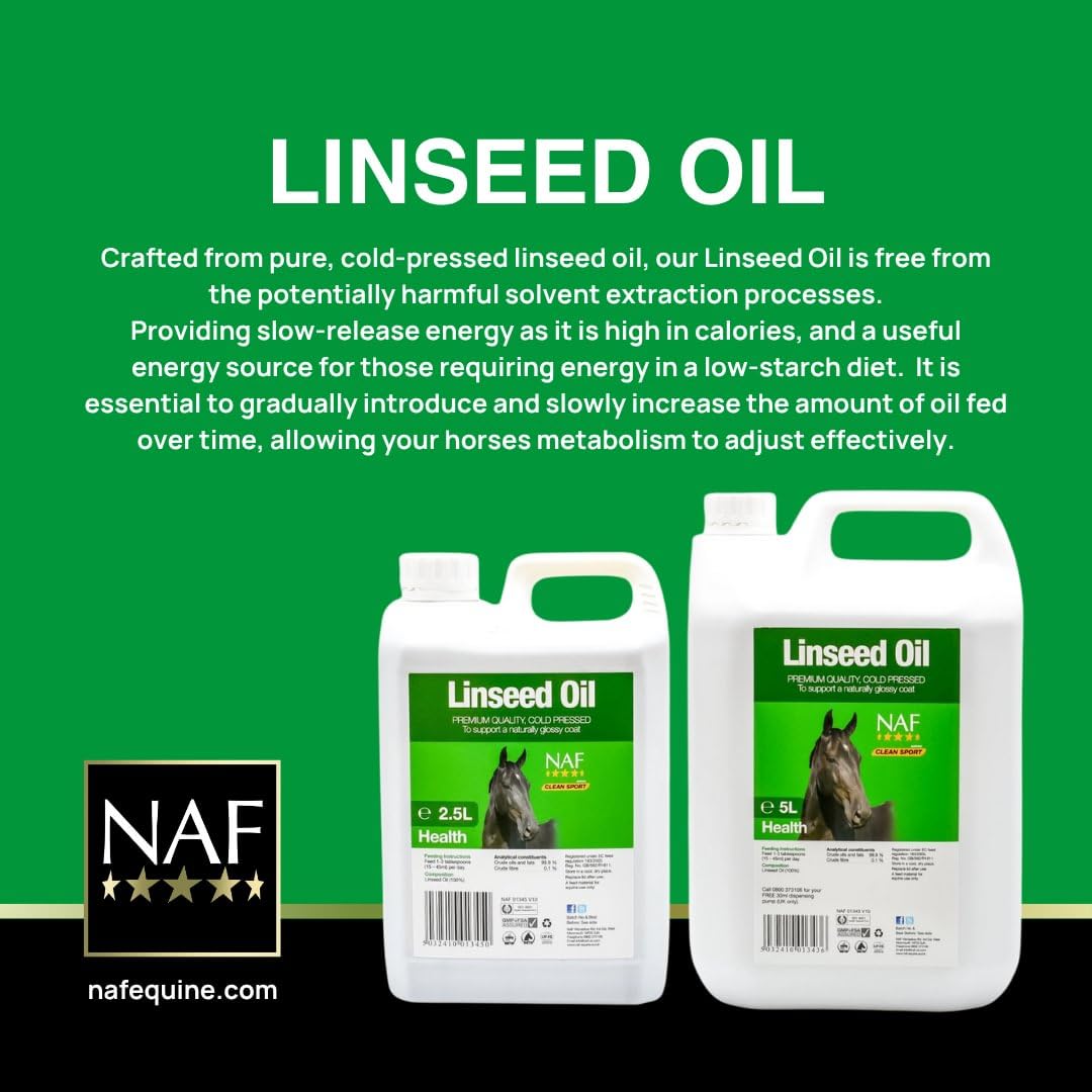 NAF Leinöl 5 l | Linseed Kaltgepresste Energie & glänzendes Fell für Pferde