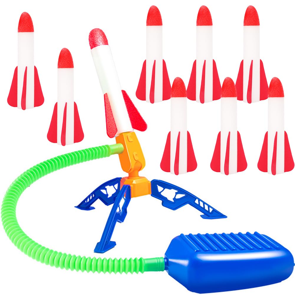 LEZYHIU Cohete Juguete, Lanzador de Cohetes, Cohete de Aire Lanzador con 9 Cohetes de Espuma, Avion Juguet Rocket para Exterior, Jardin, Juegos Infantiles Aire Libre, para Juguetes Niños 3-12 Años