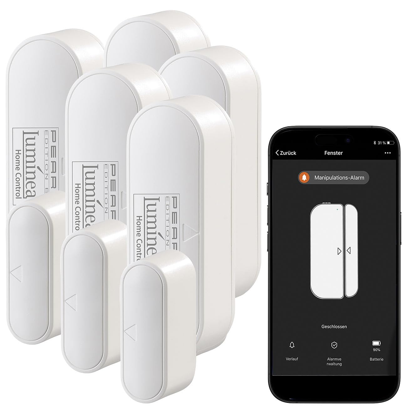 Luminea Home Control contatto finestra WLAN: Allarmi per porte e finestre WLAN, compatibile con Amazon Alexa e Google Assistant, App per notifiche globali, 1 anno di durata (sensore porta)