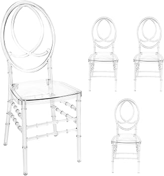 Clear Acrylic Chair | Clear Dining Chairs Set of 4 | Acrylic Accent Side Chairs | Transparent Stacking Dining Chairs for Weddings Banquets Events | Phoenix Banquet Chair | 15.16" x 15.16" Seat Area