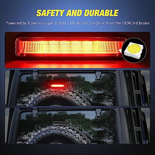 Image of Nilight Third Brake Light Tail High Mount Stop Lights Replacement for 2018-2026 Wrangler JL Accessories LED lamp with Smoked Lens Black Housing