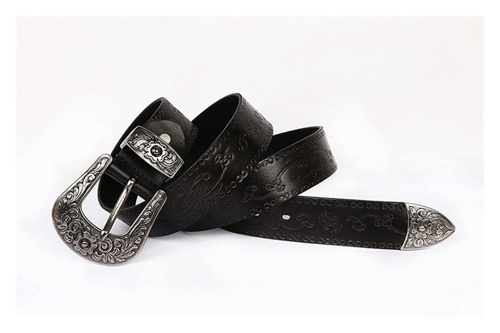 Ceinture Homme, Ceinture en Cuir bronzé en Cuir de Style Ethnique (Color : Le Noir, Size : 105CM)