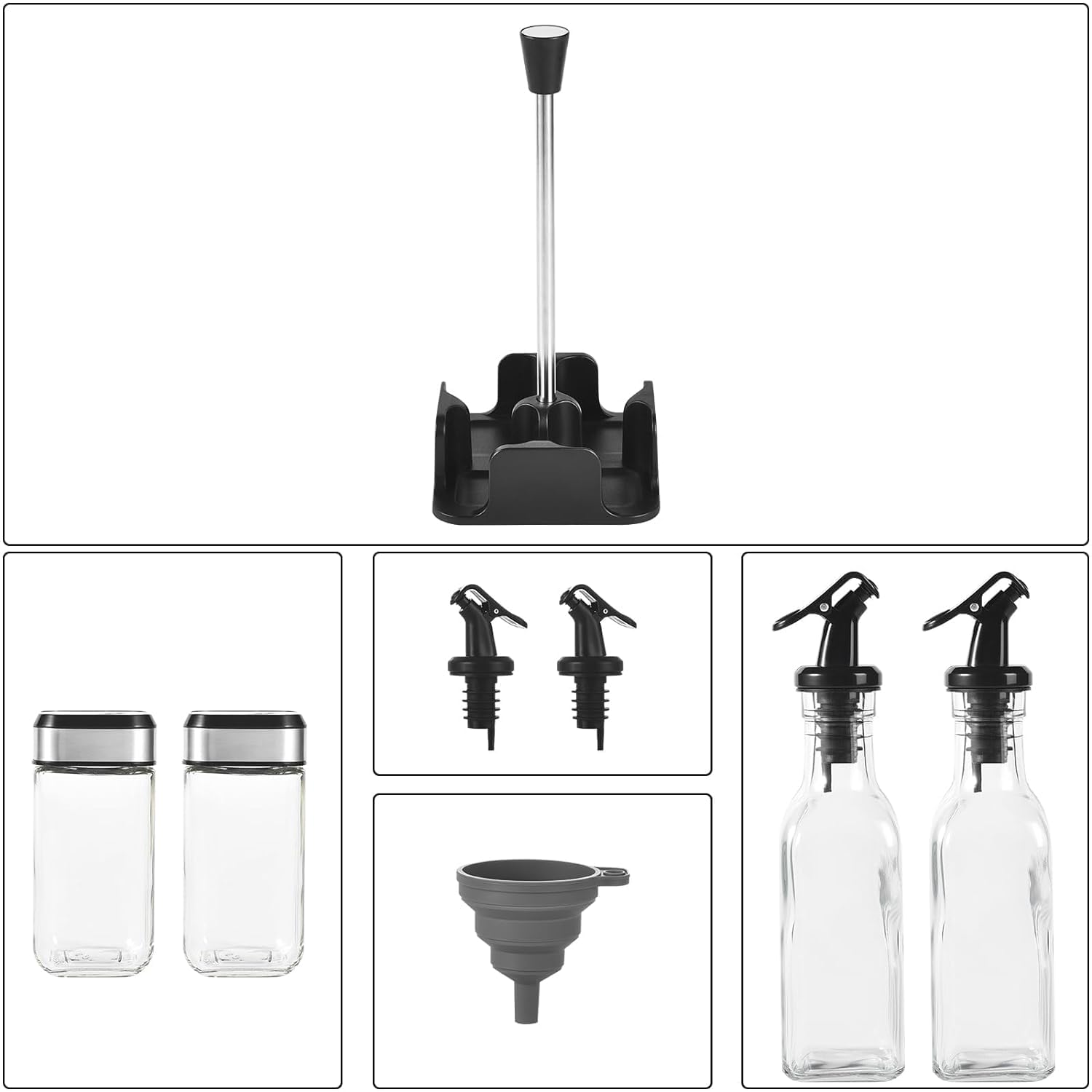Olio per sale e pepe Set con 2 bottiglie 160 ml e 2 barattoli spezie 120 ml