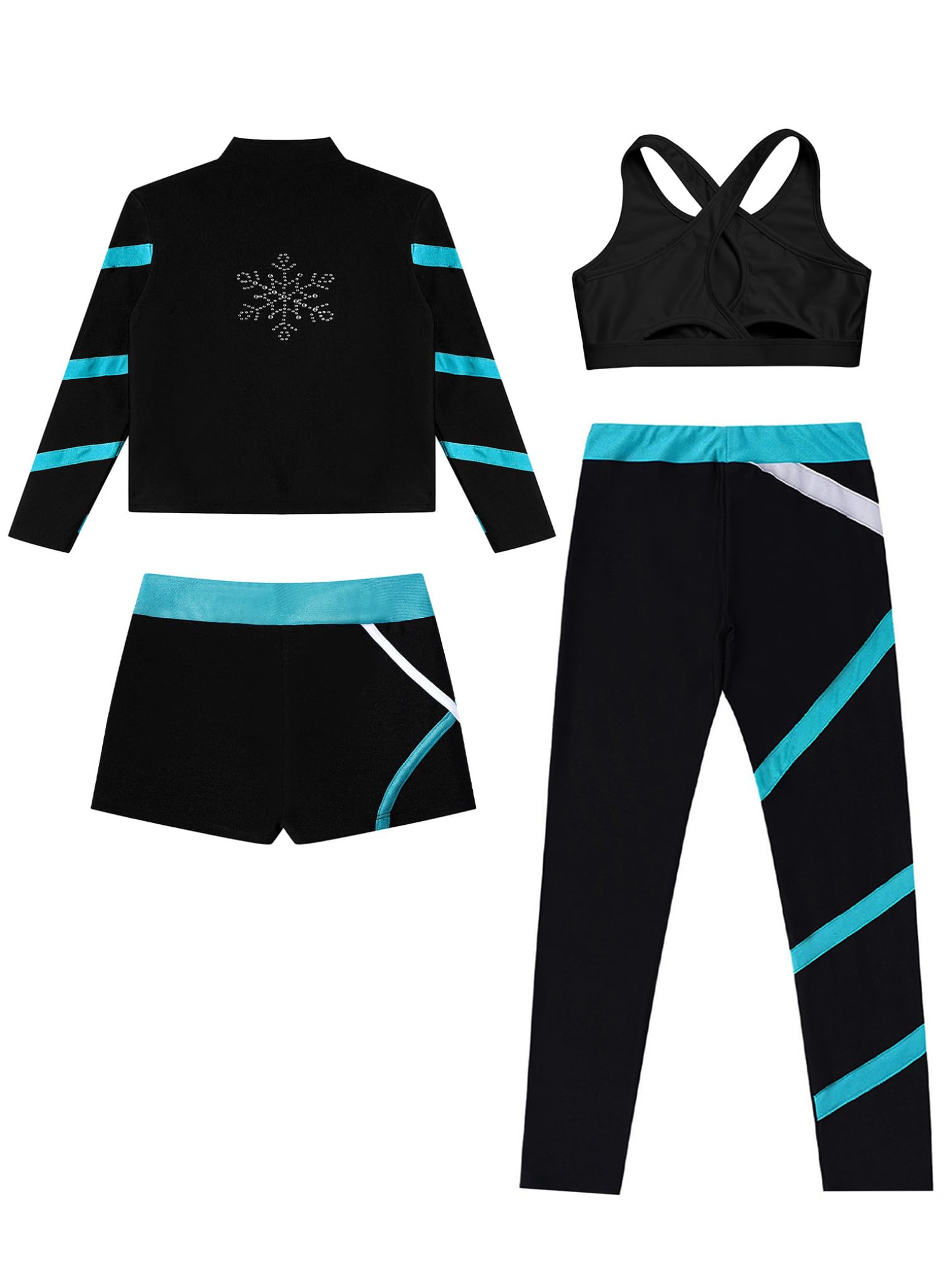 Tute da Pattinaggio in Pile Bambina Completo Invernale Termico Giacca + Reggiseno+ Pantaloni + Pantaloncini Abbigliamento da Pattinaggio su Ghiaccio Blu 9-10 anni