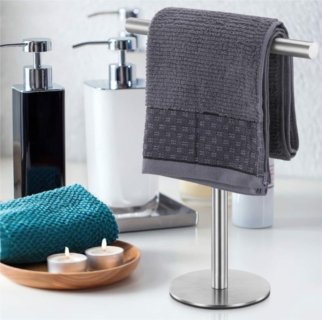 Handtuchständer, Handtuchhalter, Handtuchständer aus Edelstahl, T-förmiger Handtuchhalter für Badezimmer, Waschtisch, Arbeitsplatte, Badetuchhalter, Handtuchregal, freistehender Handtuchhalter (Farb