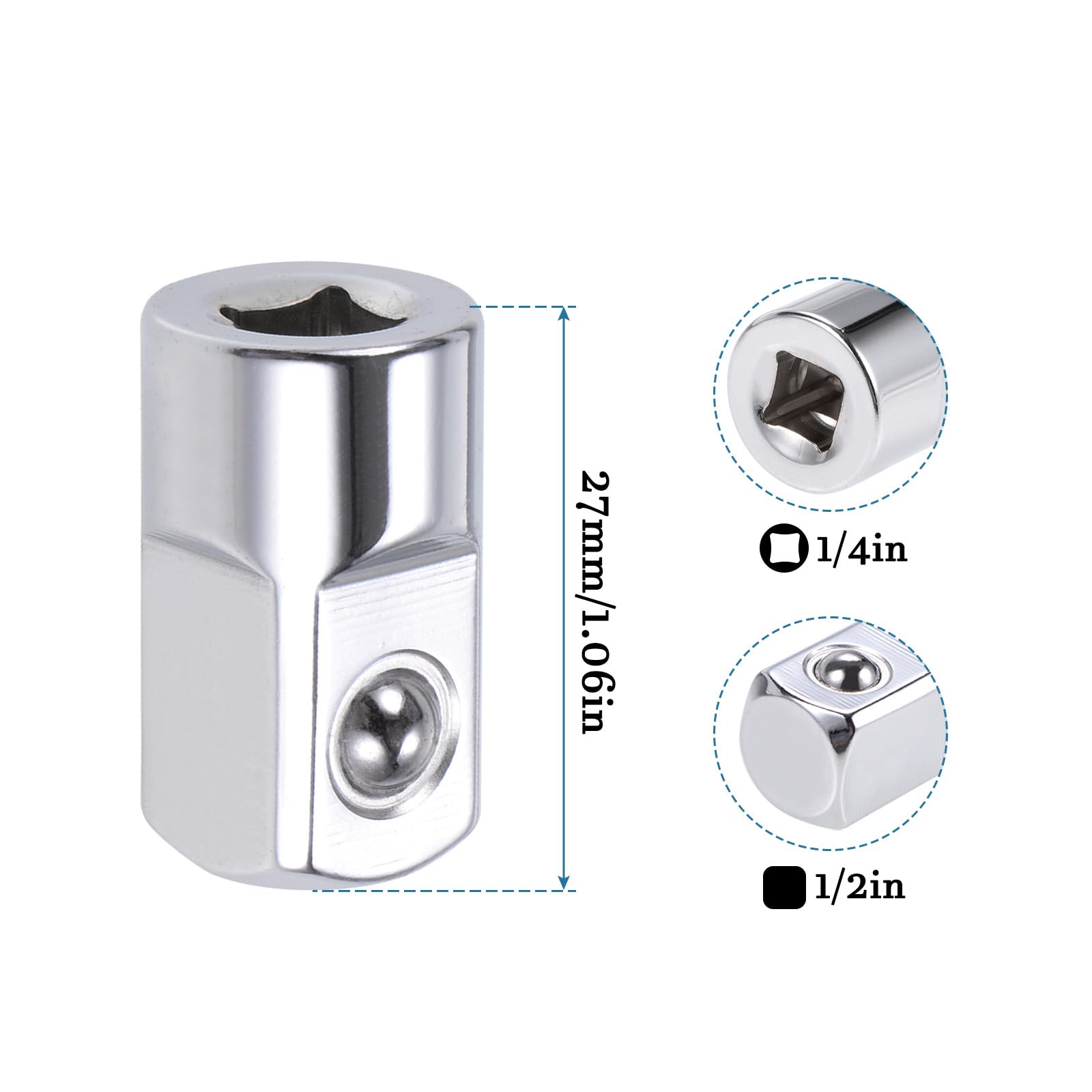 Adaptateur Douille 1/4 Pouce Femelle Vers 1/2 Pouce Mâle - En Acier Chrome-vanadium (Cr-V) - Pour Cliquets Et Outils à Main - Usage Mécanique