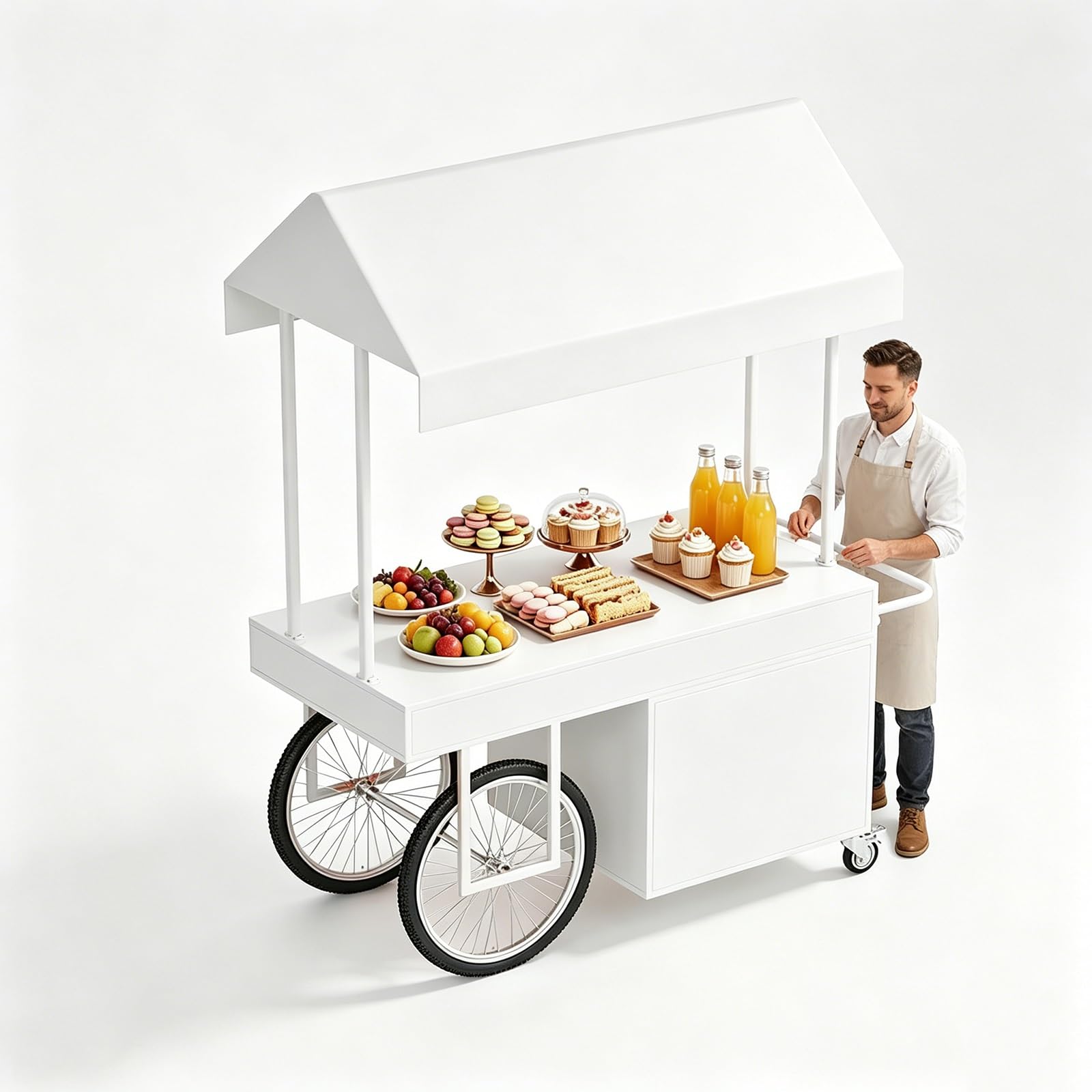 Gtzly Verkaufswagen mit Verdeck, Mobiler Marktstand & Verkaufsstand, Imbisswagen aus Eisen mit Abschließbaren Rädern für Märkte und Veranstaltungen(White,47in/120cm)