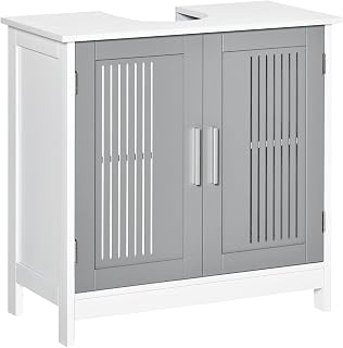 Modern Under Sink Cabinet with 2 Doors, Bathroom Vanity Unit, Pedestal Under Sink Design, Storage Cupboard with Adjustable Shelves, Grey