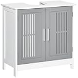 Kaimei Under Sink Cabinet for Bathroom, 2-Door Storage Cabinet with Adjustable Shelves, Gray and White