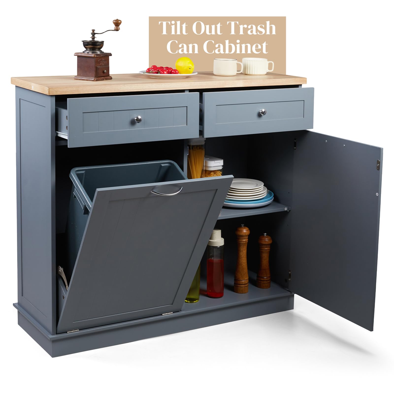 Amazon.com: Tilt Out Trash Can Cabinet 13 Gallon, Kitchen Island with ...