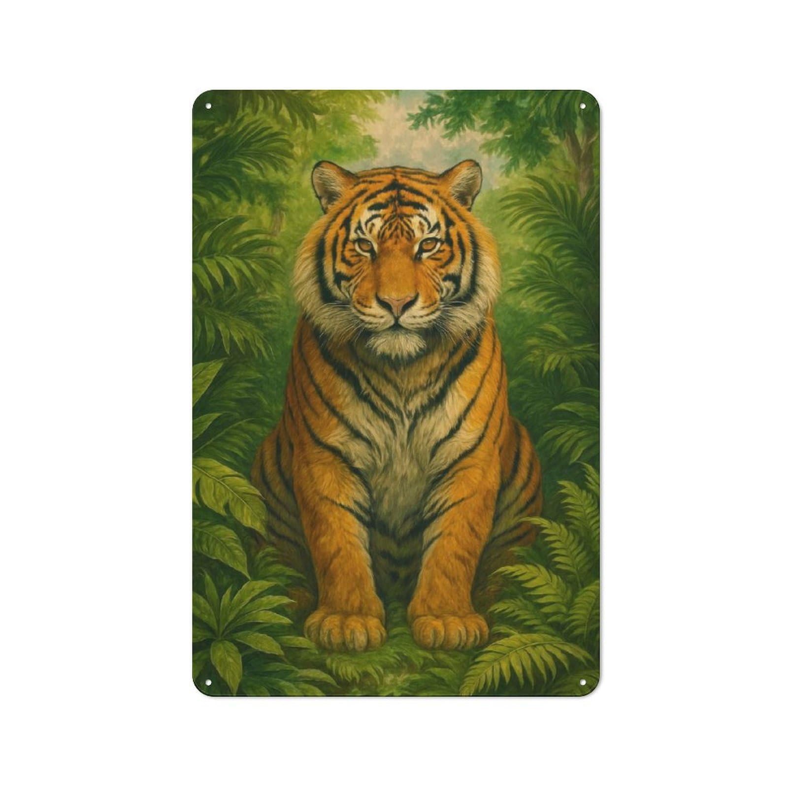 Junmoney Style-15 Vintage Tin Sign 30X20cm With Majestic Tiger In Lush Jungle For Living Room Wall, For Kitchen, Dining Room And Home Bar Wall Decor