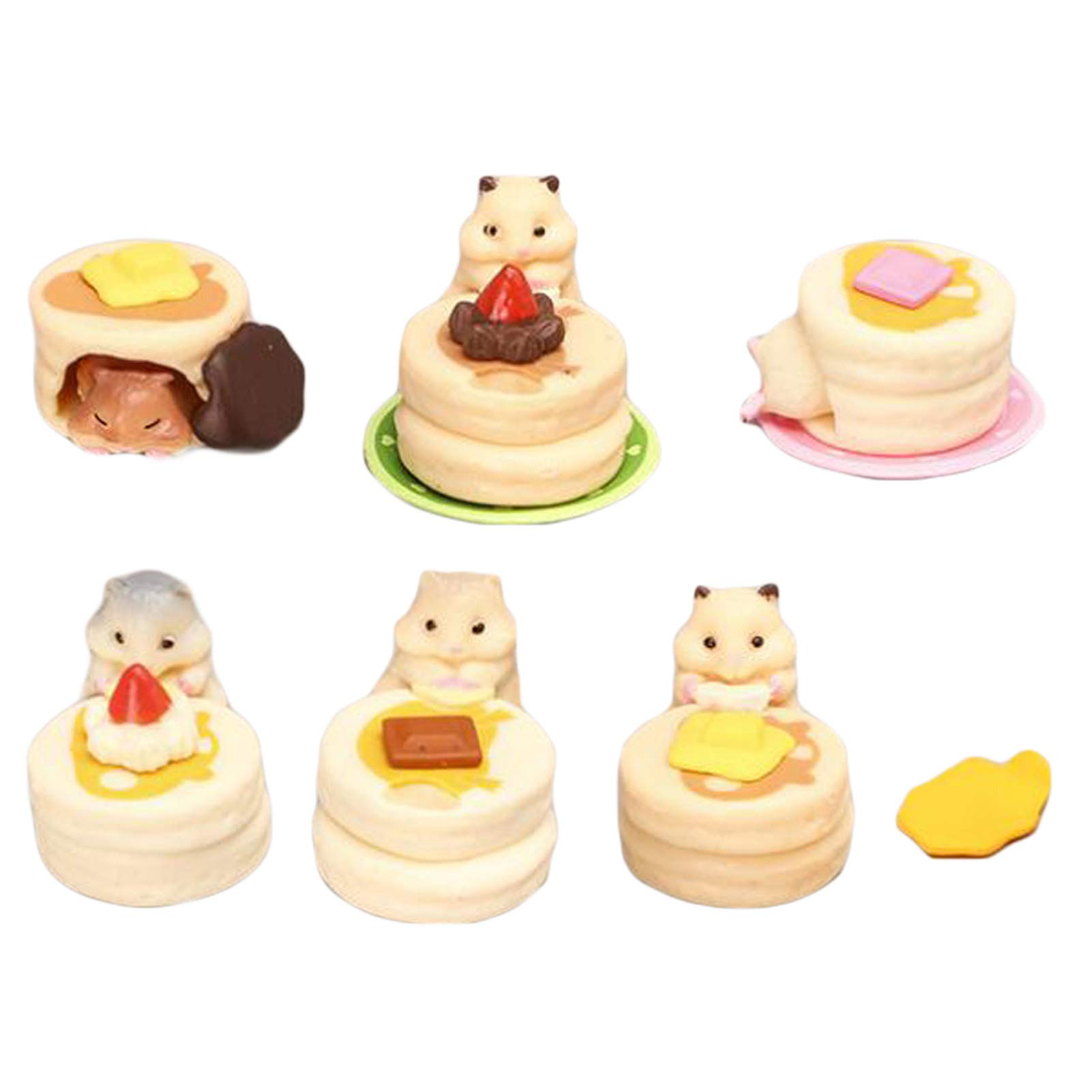 6 pcs Cake And Hamster Figurines, Hamster Animal Figure Collection Playset Cake Toppers for Fairy Garden, Dollhouse Miniatures Decoration Colorful