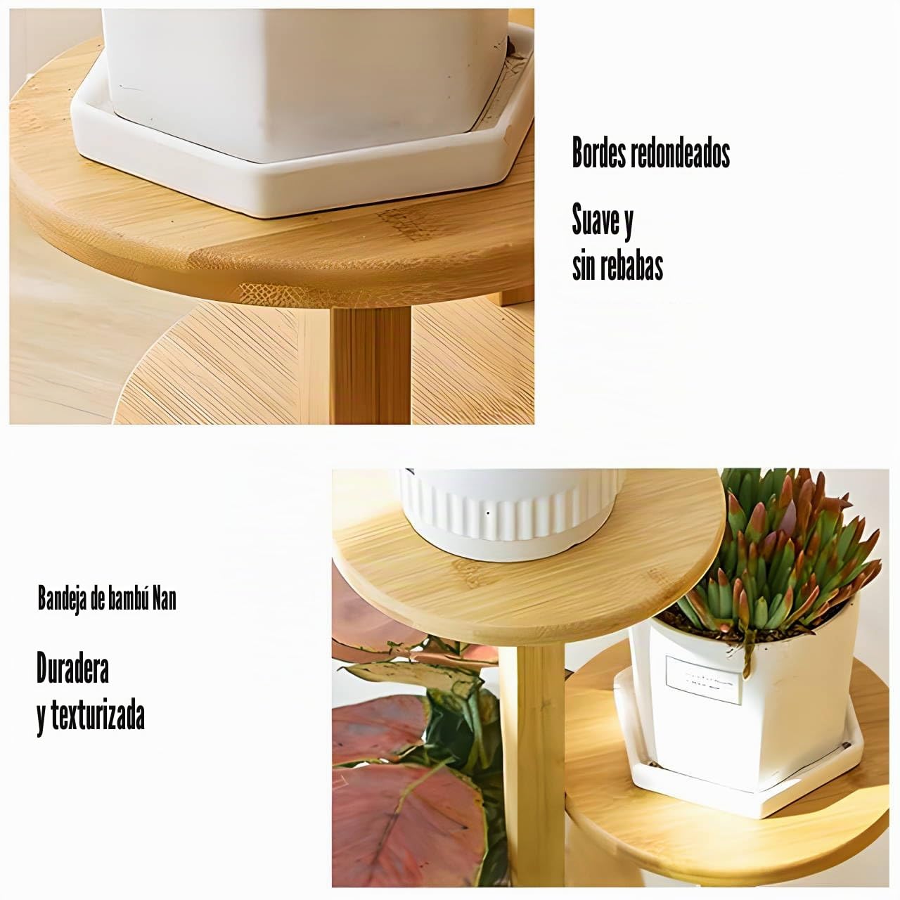 Soporte Plantas Interior Exterior, Estanteria Plantas de Bambú, Maceteros Exterior 5 Niveles con Ruedas, 90CM Soporte Macetas Alto para Flores para Patio, Jardín, Balcón, Sala de Estar