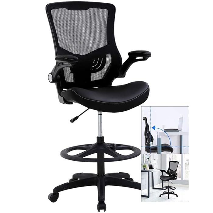 Buy Drafting Chair Tall Office Desk Chair with Flip Up Arms Foot Rest