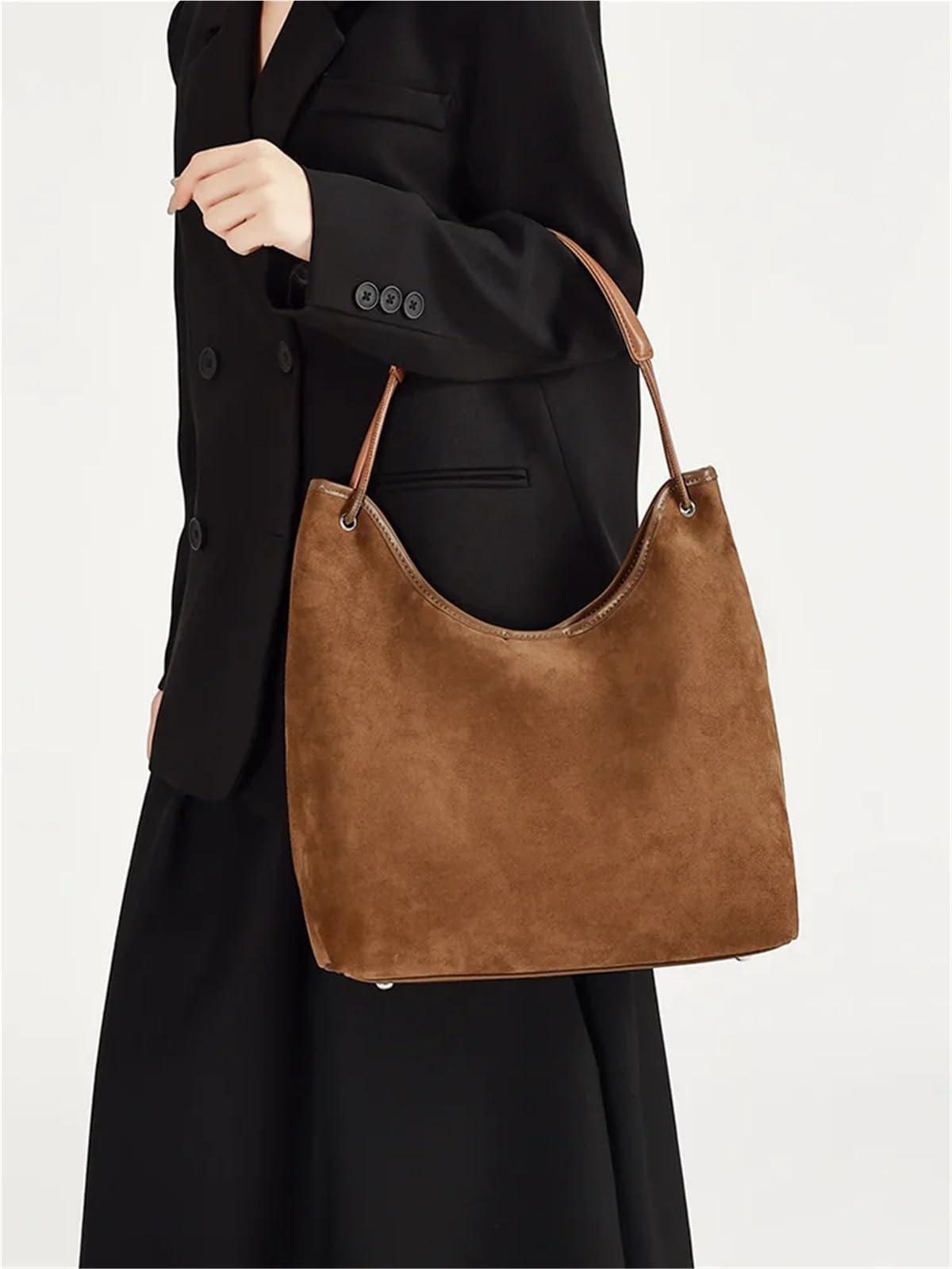 Bolso bandolera vintage de piel ante con un solo hombro, espacioso bolso mano for mujer Para la Escuela, el Trabajo