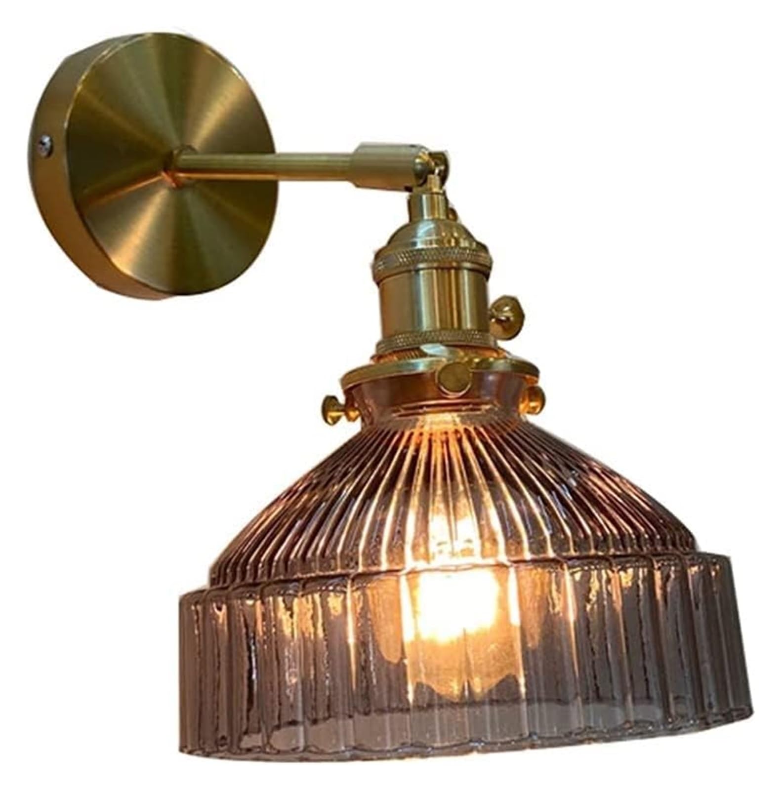 SYAXVOM Wall Lamp Sconces Industrial Style Glass with Rotary Switch E27 Brass Finish Lighting Fixtures for Living Room,Bedroom,Bathroom,Kitchen,Loft,180°Adjustable (Color : Smoky Gray)