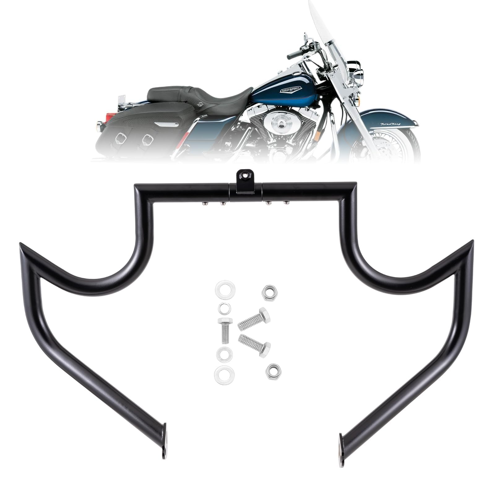 Kinglemc Crash Bar Engine Guard for Harley Davidson Touring(Black-C) | for 1997-2008 Road King Street Glide Electra Glide CVO and Trike Models, Reliable Motorcycle Drop and Engine Protection