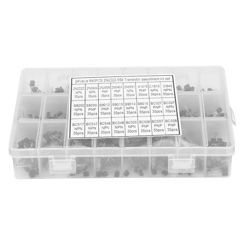 Transistor, 840 Piezas NPN PNP TO-92 2N2222A-BC558 Surtido de transistores Kit de Bricolaje