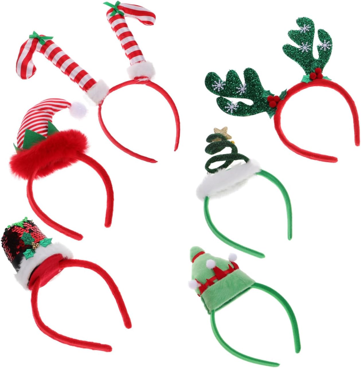 KALLORY Christmas Head Boppers, Glitter Reindeer Antler Headbands Xmas Hair Bands Festival Headdress for Party (6pcs)