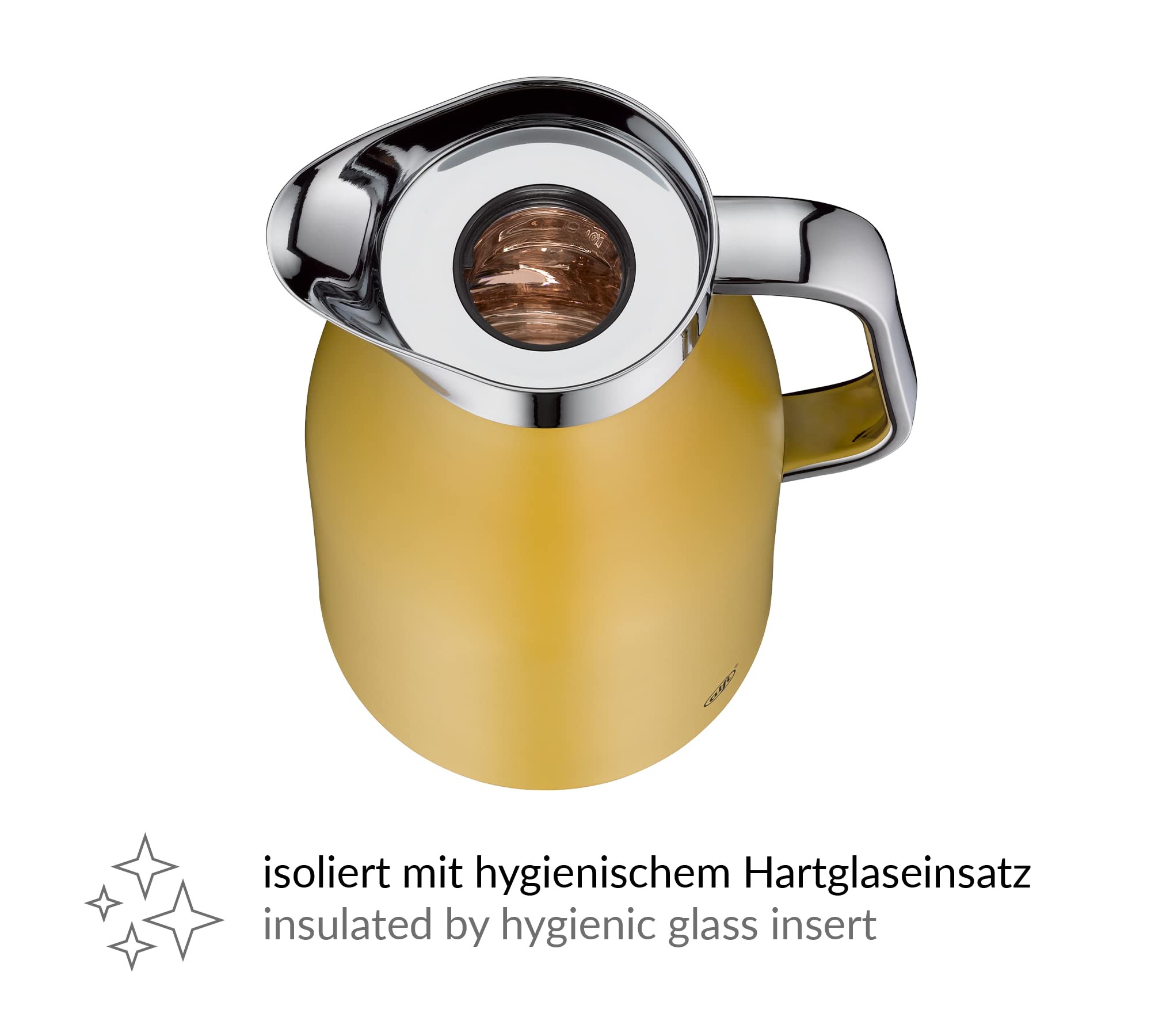 alfi SKYLINE 1,0l, spicy mustard, caraffa termica con igienico inserto in vetro, chiusura a vite con pulsante, presa ergonomica, con una sola mano, ottima come caraffa da caffè e da tè, senza BPA