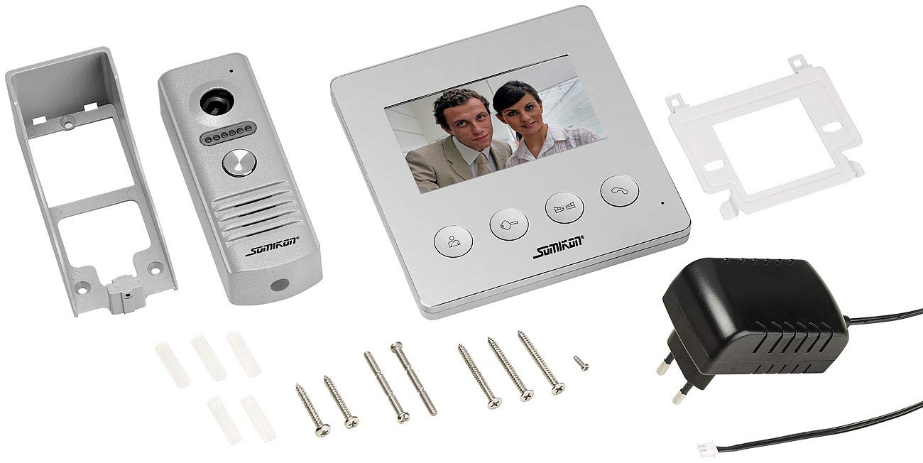 Somikon Videoklingel: Video-Türsprechanlage mit Farbdisplay, LED-Licht & Türöffnungsfunktion (Video Türklingel mit Türöffner, Klingel mit Türöffner, Audio)