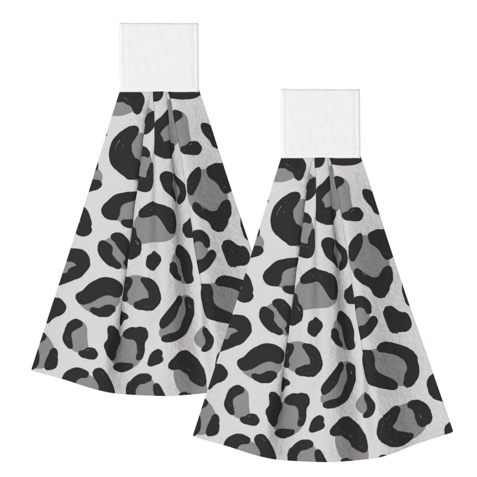 DOPKLNA Snow Leopard Print, 2 Pcs Hanging Coral Fiber Hand Towels for Bathroom, Absorbent Kitchen Towels