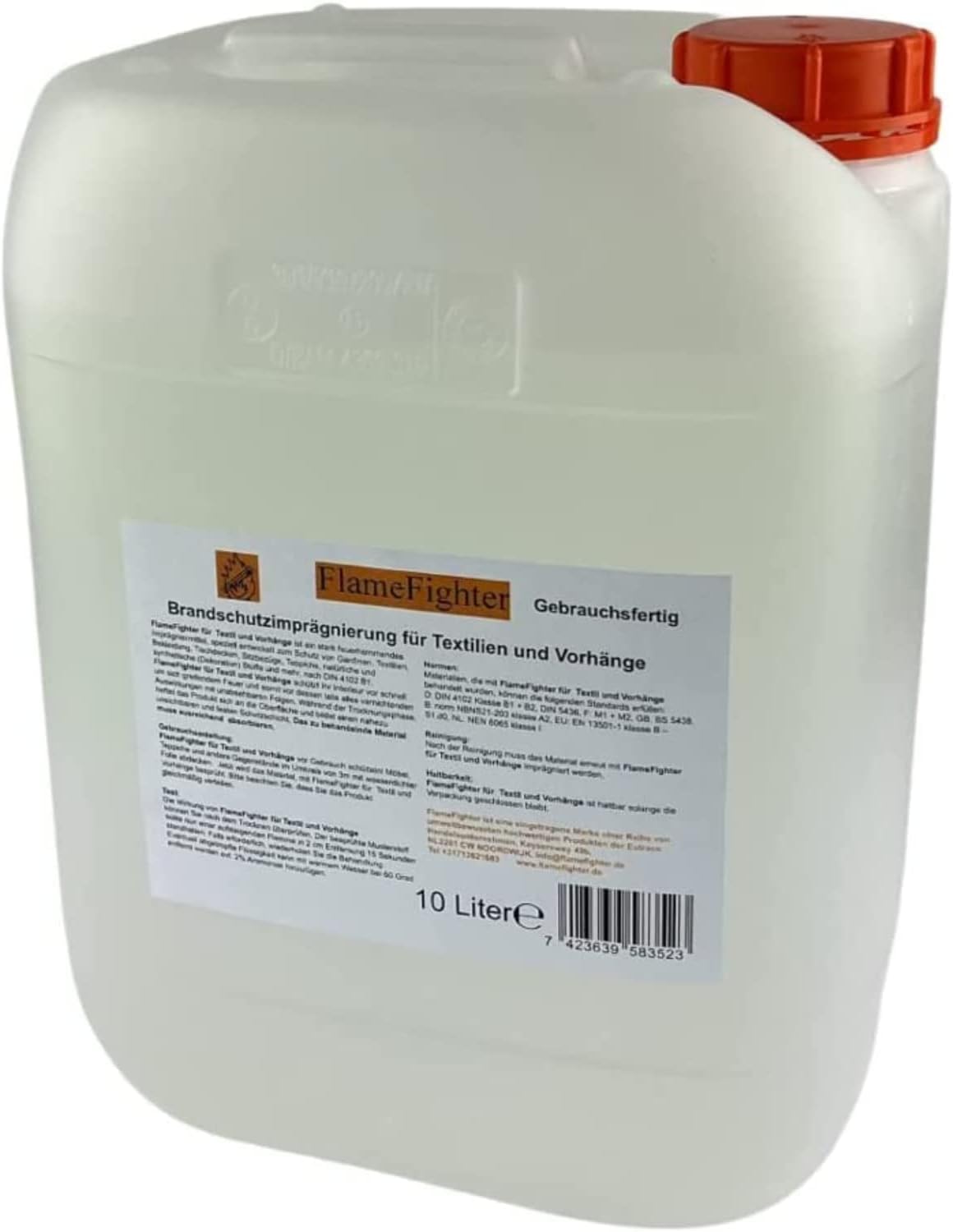 FlameFighter – 10 litri di impregnazione antincendio per tessuti e tende, protezione antincendio – superato il test di propagazione antincendio – classe 1 – DIN 4102 B1